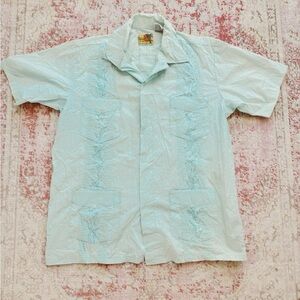 Hatband, Men’s Vintage 1970s light blue  Guayabera Shirt